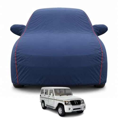 Image of Car Cover Compatible with Bolero 2000-2010 Models Waterproof for All Weather Protection Mirror & Inner Cotton Triple Stitched Cover, Adjustable Belt Bottom Elastic (Navy Blue)