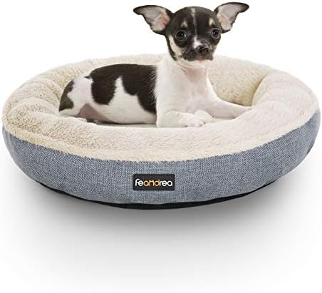 FEANDREA Dog Bed, Dog Sofa, Cat Bed, Donut Shape, Round, 55 cm Dia, Grey PGW55G