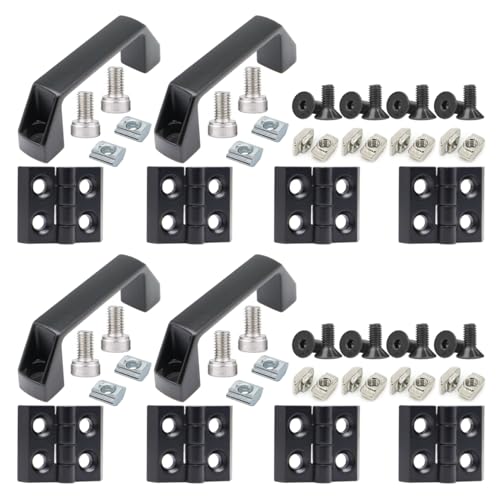 Image of 8Pcs Black 2020 Aluminum Extrusion Pivot Hinge Swivel Degree Angle Bracket and 4Pcs 20 Series Handle with T Slot Nut Bolt Screw Hardware for 20 /20 2040 Extruded Aluminum Profile Connector