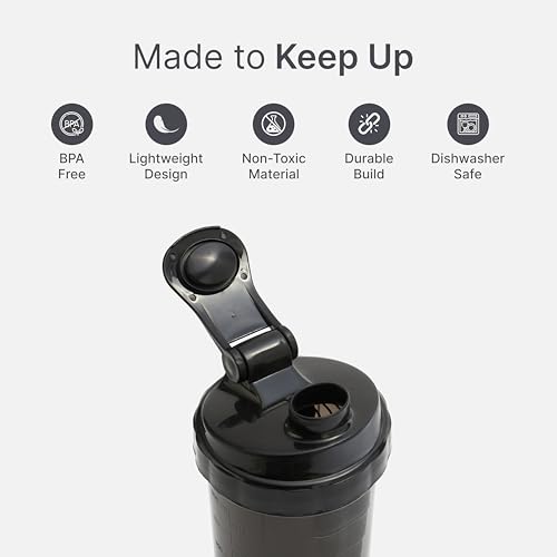 Image of Cult Spider Gym Shaker Bottle | 550ml | 2 Storage Compartment | Workout | Shaker Bottle for Men & Women | Black