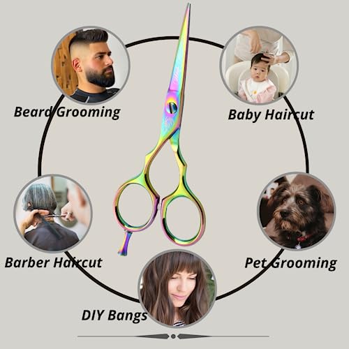 Wishbeauty Professional Sharp Left Hand Barber Scissors 5.5” Lefty Hair Cutting Scissors,Hairdresser Scissors Salon Haircut Scissors Hair Shears for Women Men (Rainbow 5.5" Lefty) - Image 4