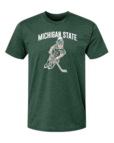 Michigan State Apparel MSU Spartans Hockey Sparty Shirt Premium Super Soft Heather Green T Shirt Comfy Tee for Man and Women (Medium)