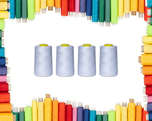 Rohans Overlock Yarn 40/2, 5000 Yards Sewing Thread Cone, White, 4-Pack