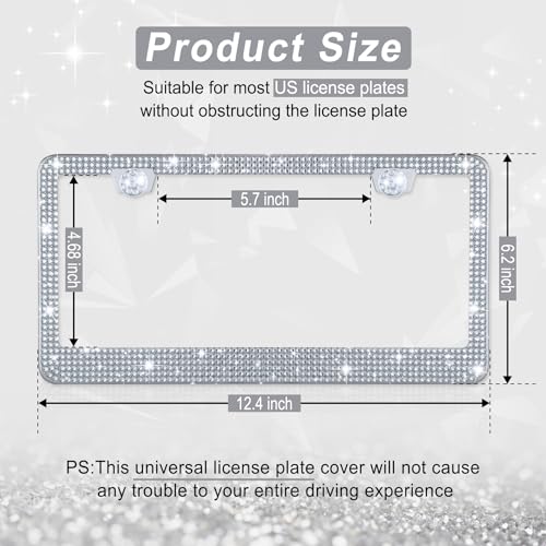 Image of Amiss Bling License Plate Frame for Women, 2Pack Rhinestone Handcrafted Crystal Premium Stainless Steel, Stainless Steel Car Accessories with Diamond Sparkle Glitter Caps (White)
