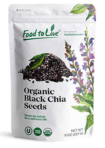 Organic Black Chia Seeds, 8 Ounces – Non-Gmo, Whole, Sproutable, Vegan, Kosher, Keto, Sirtfood, Bulk. Rich In Essential Fatty Acids, Fiber, Protein. Great For Chia Pudding, Smoothie, Oatmeal #TOP18
