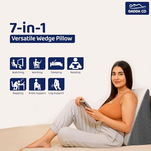 Image of GADDA CO Wedge Pillows for Bed | Premium Memory Foam Orthopedic Wedge Cushion for Sleeping, Acid Reflux & GERD Relief | Back Pain, Snoring & Leg Elevation | Pregnancy Support | White & Grey