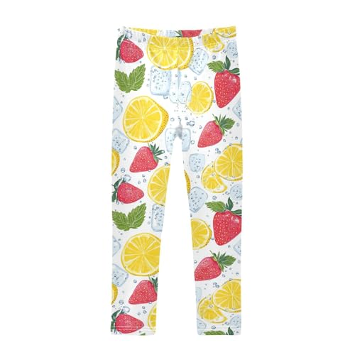Lemon Strawberrywhite Girls' Leggings Toddler Doodles Ice Cubes Kids Yoga Pants Dance Active Tights 4T
