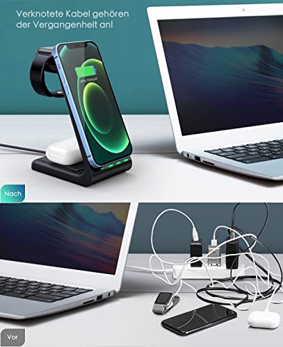 Wireless Charging Station,3 In 1 Fast Charging Station,Wireless Charger Stand For Iphone 13/12/11 Pro Max/X/Xs Max/8/8 Plus, Airpods 3/2/Pro, Iwatch Series 7/6/5/Se/4/3/2, And Samsung Phones #TOP5