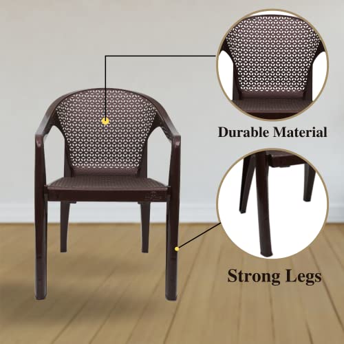 Image of ITALICA Oxy Plastic Chair for Home, Office, Living Room /Glossy + Matte Finish Plastic Outdoor Chair /Patio Chairs for Balcony | Suitable for Indoor & Outdoor (5202, Brown, Set of 2 Chair)