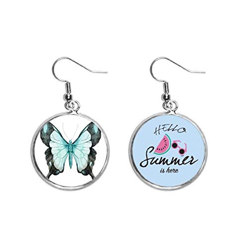 Pendientes de mariposa azul y sandía para el lóbulo de la oreja en verano