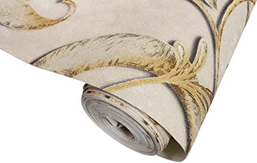 Image of Eurotex Damask Design Wall Paper for Wall Decor Roll for Covering Living Room, Bedroom Walls (Luxury Vinyl Coated 57 sq.ft Roll, Cream)