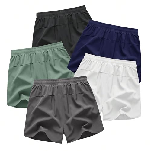 Men's Running Shorts 5 Inch Quick Dry Breathable with Pocket Adjustable Elastic Lace-Up Gym Gym Shorts Pack of 52