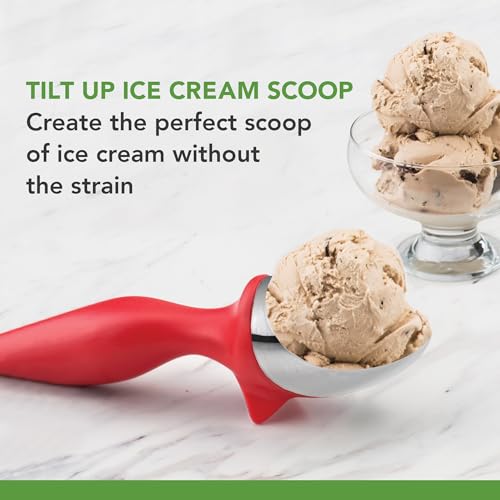 Image of Tovolo Ice Cream Scoop Candy Apple Red Dishwasher Safe Heavy Duty Ice Cream Scooper with Elevated Tilt Up Design, Heat Retaining Ice Cream Scoops with Non Slip Handle for Cookie Dough, Gelato, Sorbet