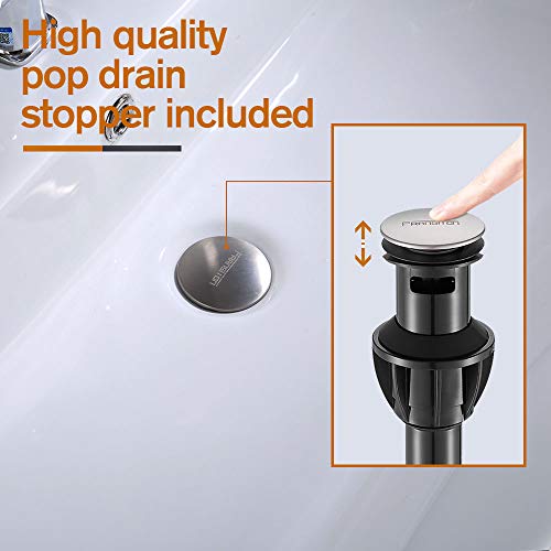 Image of Bathroom Sink Faucet FRANSITON 4 Inch Faucet 2 Handle Bathroom Sink Faucets Lead-Free Brushed Nickel Bath Sink Faucets with Pop-up Drain Stopper and Supply Hoses