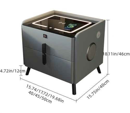 Smart Bedroom Nightstand Smart Bedside Table with Wireless Charging Station, Speaker, Fingerprint Lock, and 2 Drawers for Living Room for Young People ( Color : Dark Grey , Size : 19.7x15.7x18.1in )