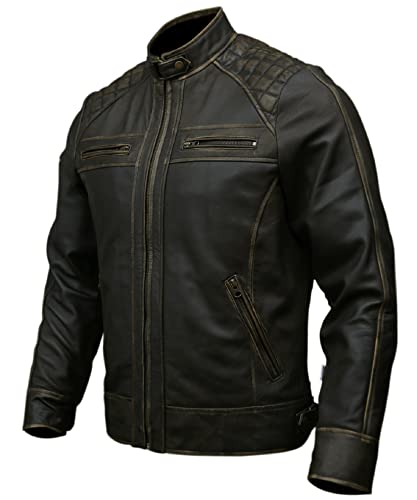 Image of Mens Genuine Leather Biker Jacket Black | Vintage Brown Distressed Lambskin Motorcycle Jackets for Men