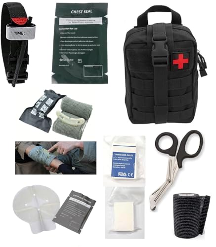 Emergency Survival First Aid IFAK Kit with Tourniquet, 6" and 4" Israeli Bandage, Chest Seal, Compressed Guaze, Trauma Shear : UK Seller