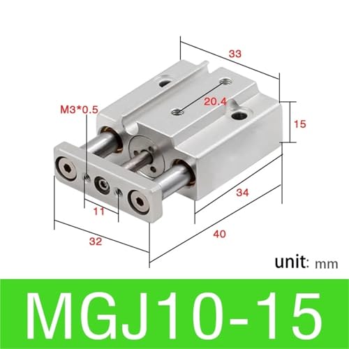 Cilindro neumático de tres vástagos MGJ10-15 con varilla guía de precisión 3