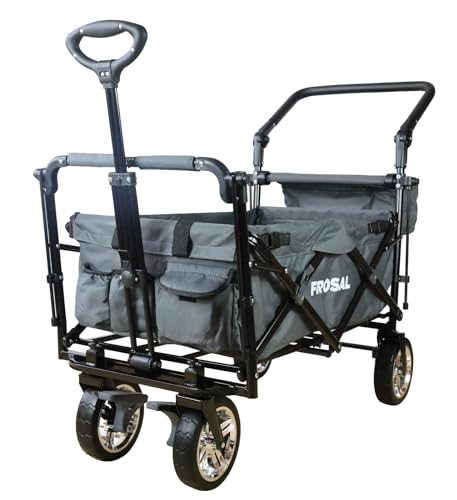 FROSAL Bollerwagen faltbar Loki mit Dach & Bremse grau Handwagen klappbar Kinder Faltbollerwagen – Bild 4