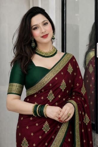 Image of Women's Glory Banarasi Satin Silk Saree with Embroidery Design