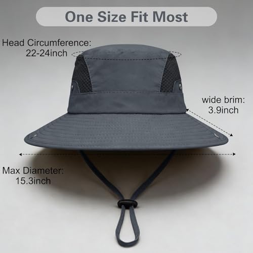 Sun Hat for Men Women UV Protection Wide Brim Fishing Hats Breathable UPF 50+ Waterproof Boonie Bucket Hats Beach Safari Hiking Garden Dark Grey - image 7