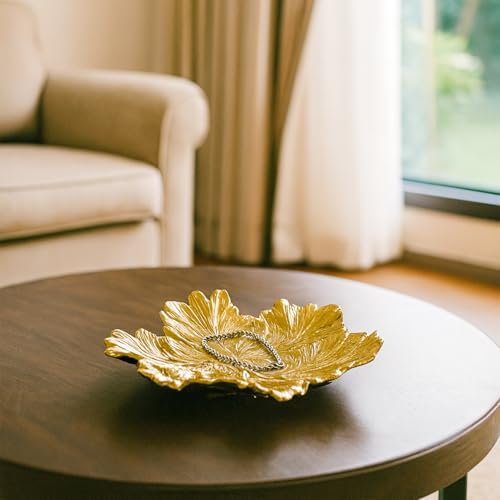 Image of MARKET 99 Glossy Golden Aluminium Decorative Dish (Set of 1) | Embossed Accent Platter for Dining Table, Living Room & Center Table | Designer Tray for Festive Gifting, Home Decor & Stylish Display