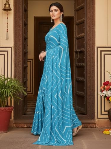 Image of AKHILAM Women's Georgette Solid Ready To Wear one Minute Saree With Unstitched Blouse Piece