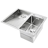 HOFMSX Fregadero de Acero Inoxidable Negro de 80x48 cm con encimera integrada - Lavamanos de Placa Gruesa Multiusos para sótano, lavadero, Taller