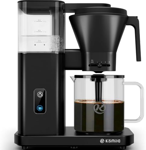 Kismile 8 Cup Drip Coffee Maker Machine, Pour Over Coffee Brew with 3s Instant Heat 197-205℉, Removable Water Tank, Adjustable Flow Control, Deep Cold Brew & Keep Warm 40 Min, Easy to Clean(Black)
