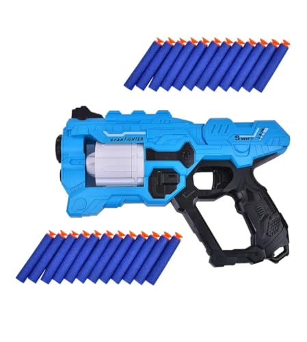 Image of Thunder Strike Star Fighter Foam Dart Blaster, 6-Dart Rotating Drum, Blue and Black