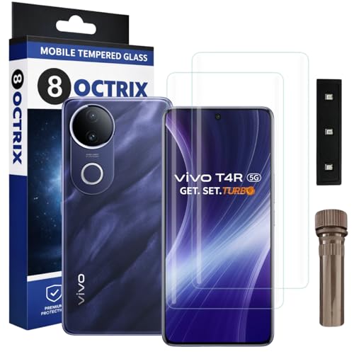 Image of Curved UV Tempered Glass Screen Protector for Vivo T4R 5G | Transparent | Pack of 2 | Full Screen Coverage with UV Installation Kit