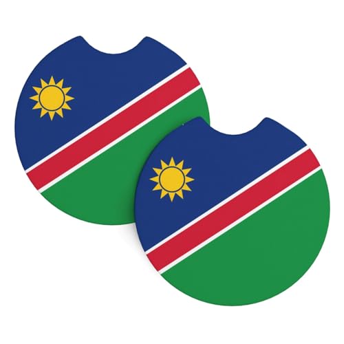 YYHWHJDE Lot de 2 sous-verres de voiture avec motif drapeau de la Namibie – Durable et imperméable pour la protection et la décoration de l'intérieur de la voiture