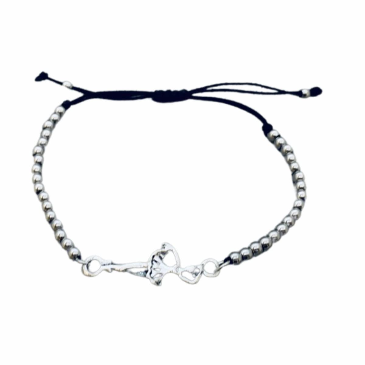Sportybella Ballet Bracelet, Dance Jewelry, Adjustable Silver Beads on Black Strings Ballerina Bracelet, Dance Gifts For Women.