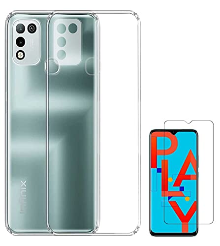 Image of Soft Flexible Silicone Back Cover Compatible with Infinix Hot 10 Play, Transparent Case + Screen Guard