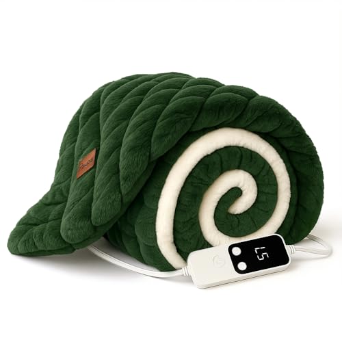 Rihazai 電気毛布 ひざ掛け 電気ブランケット 超滑らか触感 厚手保温 5段温度調節 切タイマー 省エネ 丸洗い可能（洗濯機/手洗い対応） 掛け・敷布団両用 ポリエステル ふわふわ 170*130cm PSE認証済 ダニ退治 DRMTYGG001 (ダークグリーン)