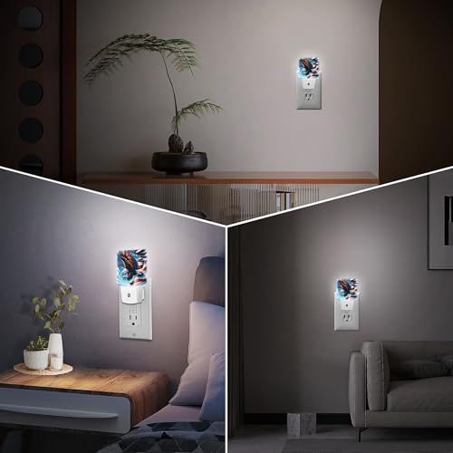 Image of LED Night Light Lamp with Smart Sensor Dusk to Dawn Sensor,Bald Eagle Soar American Flag Detailed Feathers Majestic and Powerful Clear Blue Sky Night Light Daylight White,0.5W Plug-into Wall