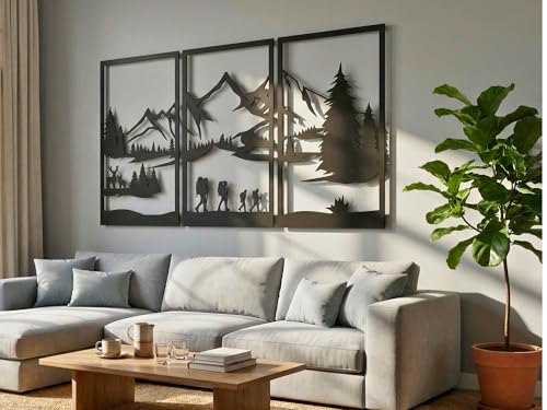 VAILLA Montagne Decorazione in legno, murale in legno, decorazione da parete in nero oro, immagini 3D, decorazione da parete per casa, ufficio, camera da letto, soggiorno (Montagne 12)