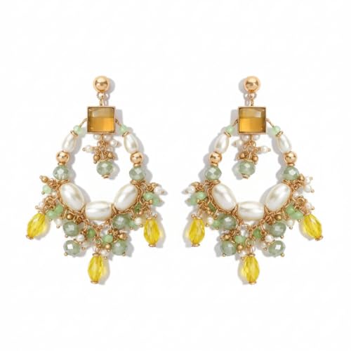 Image of SANJOYA by EVERSTYLISH Embroidered Earrings for Women | Hoop Earrings with Stones, Beads, Pearls & Glass Drops | Lightweight Ethnic & Festive Jewelry for Weddings & Parties