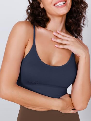 Image of ODODOS Seamless Sports Bra for Women Ribbed Camisoles Non Padding Yoga Bra Crop Tank Tops