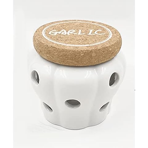XINLI Garlic Keeper Vented Ceramic Storage Container with Cork Lid Cover