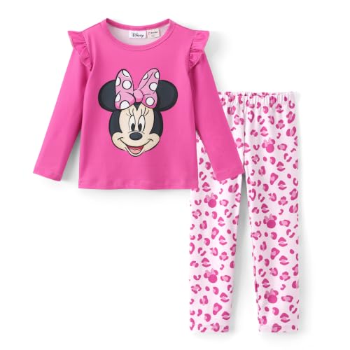 Image of Disney Girls Outfits Long Sleeve Lightweight Shirt +Leggings Clothing Sets | Officially Licensed丨Toddler Girl Fall Clothes丨Cute Character Print丨Soft Stretch Fabric丨Ruffle Detail丨Lightweight Wear