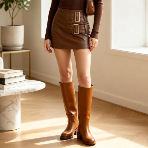 Image of Knee High Boots for Women Chunky Block Heel Tall Boots
