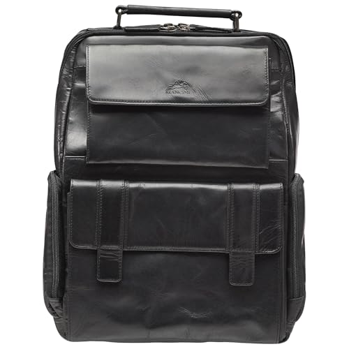 Mancini Buffalo Top Grain Leather Backpack for 15.6' laptop, Black