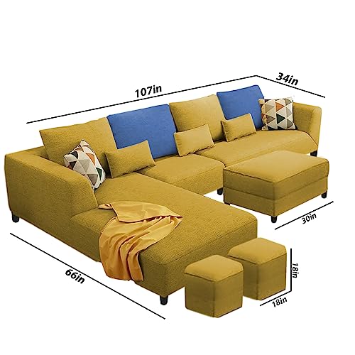 Image of Galib LHS 8 Seater L Shape Sofa Set for Living Room (Yellow Fabric)