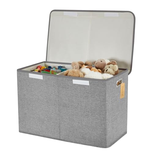 Image of Large Toy Storage Box with Lid, Collapsible Toys Storage Organizer Bins with Dividers and Handles, Storage Chest Bin for Kids, Boys, Girls, Nursery 25 inchx13 inch x16 inch (Gray)