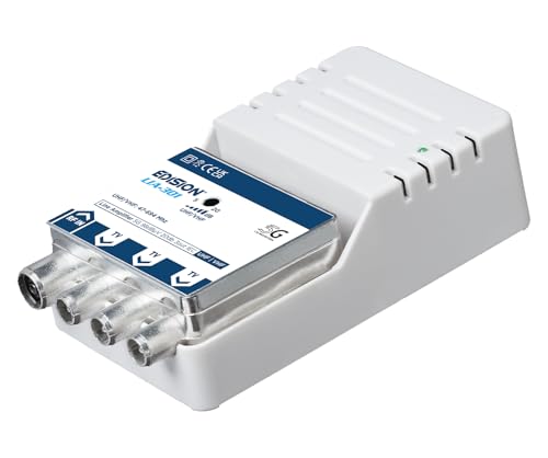EDISION LIA-301 Hausanschlussverstärker UHF/VHF, 5-20db, 98dBmV, Frequenzbereich 47-694Mhz, geeignet für Kabelfernsehen, Terrestrisch und Radio, 5G LTE Filter, 1 Eingang, 3 Ausgänge, IEC Anschlüsse
