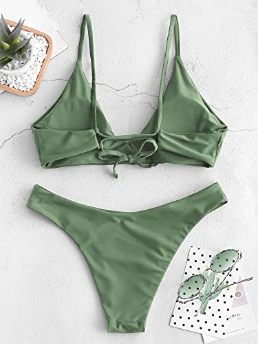Image of ZAFUL Women's Tie Back Padded High Cut Bralette Bikini Set Two Piece Swimsuit