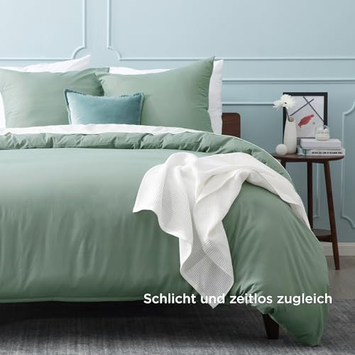 BEDSURE Bettwäsche 135x200 2teilig Mikrofaser - Salbeigrün, 80x80 Kissen – Ansicht 3