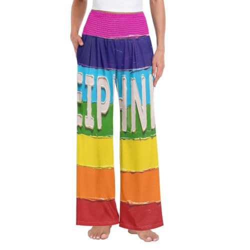 Pantalon palazzos fluide imprimé pour femme pantalon large de loisirs léger à poches