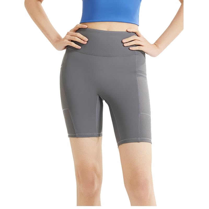 Fulaida® Pocket Yoga Shorts High Waist Hip Lifting Running Tight Yoga Pants Solid Color Gym Wear-image-33